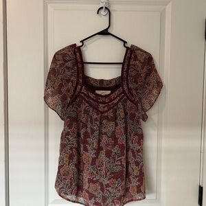 LOFT Burgundy Floral Blouse